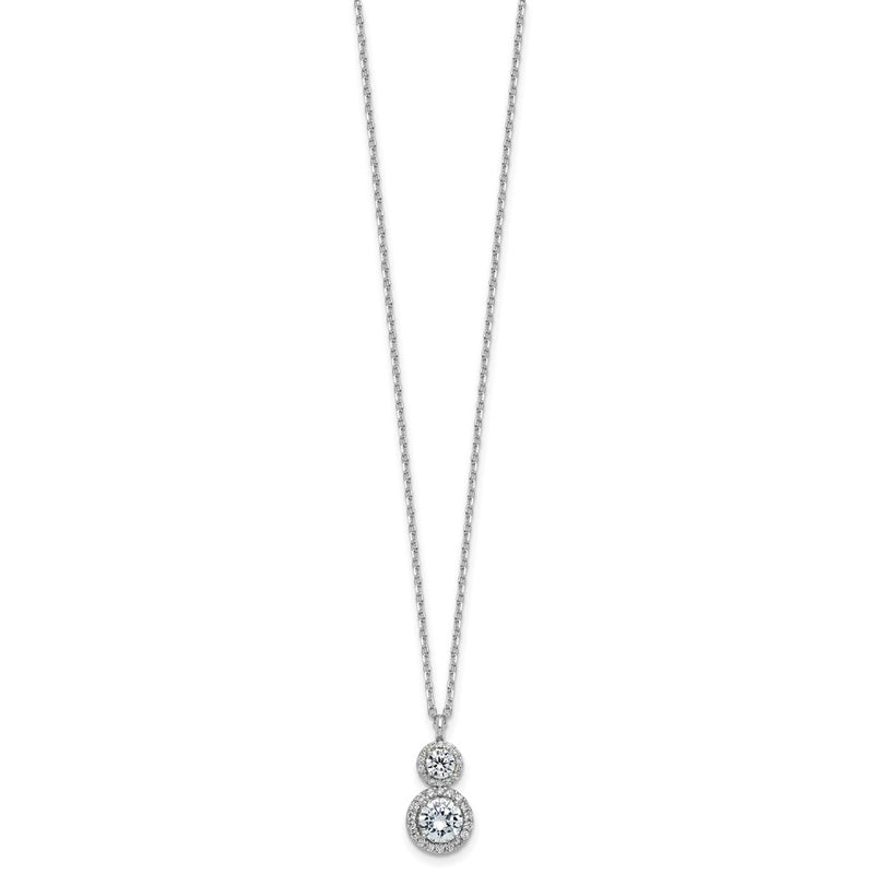 Sterling Silver Cheryl M Rh-Pltd Double Round CZ Halo W/ 2in Ext Necklace