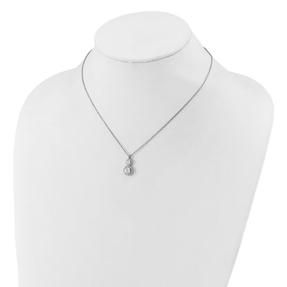 Sterling Silver Cheryl M Rh-Pltd Double Round CZ Halo W/ 2in Ext Necklace