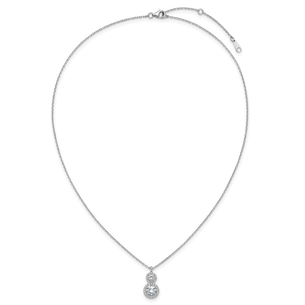 Sterling Silver Cheryl M Rh-Pltd Double Round CZ Halo W/ 2in Ext Necklace