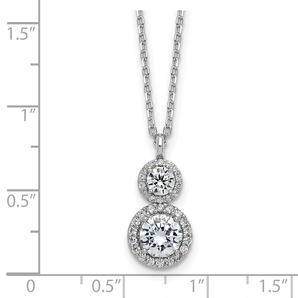 Sterling Silver Cheryl M Rh-Pltd Double Round CZ Halo W/ 2in Ext Necklace