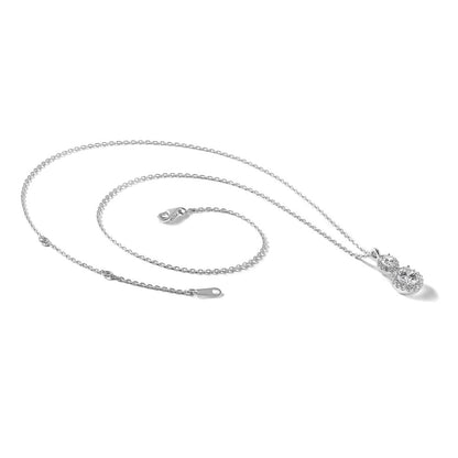 Sterling Silver Cheryl M Rh-Pltd Double Round CZ Halo W/ 2in Ext Necklace