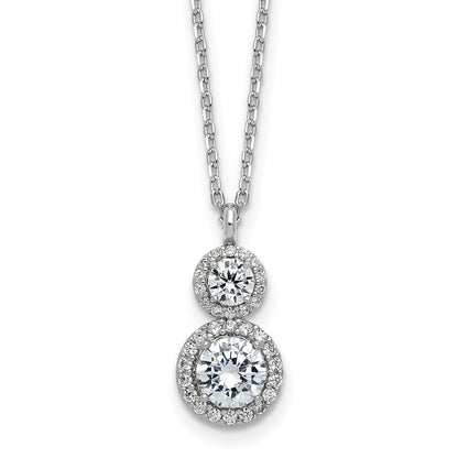 Sterling Silver Cheryl M Rh-Pltd Double Round CZ Halo W/ 2in Ext Necklace