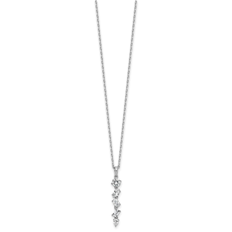 Sterling Silver Cheryl M Rhodium-Plated Polished Fancy CZ W/ 2in Ext Necklace
