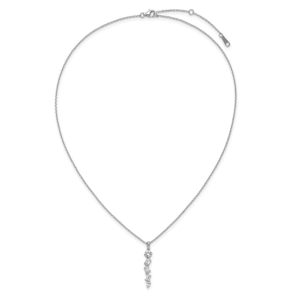 Sterling Silver Cheryl M Rhodium-Plated Polished Fancy CZ W/ 2in Ext Necklace