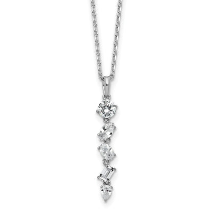 Sterling Silver Cheryl M Rhodium-Plated Polished Fancy CZ W/ 2in Ext Necklace