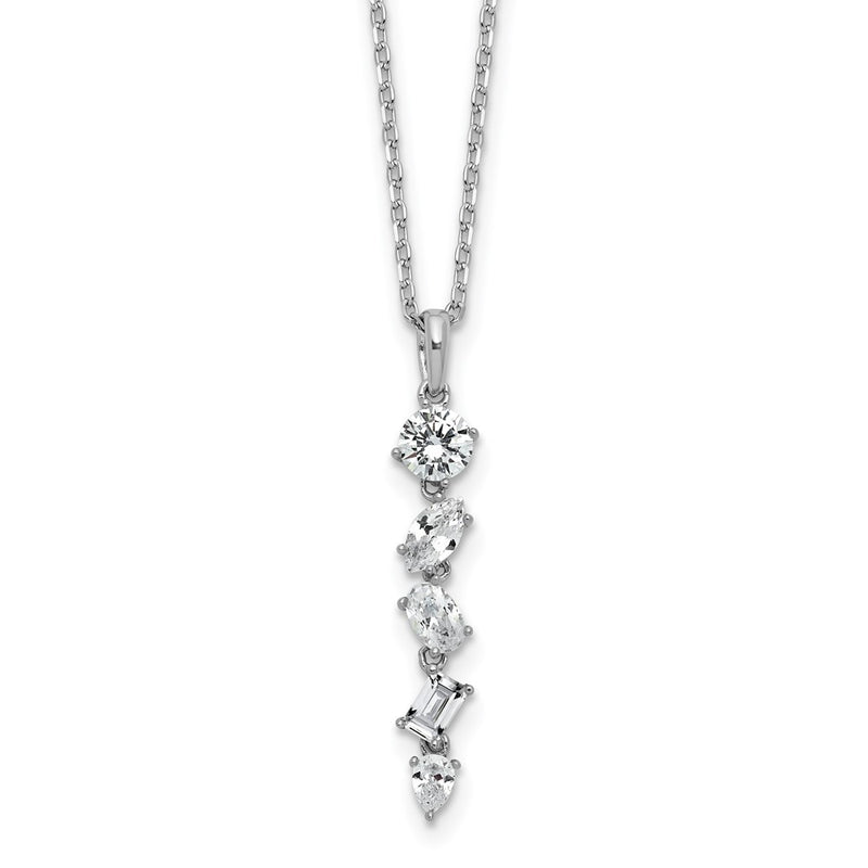 Sterling Silver Cheryl M Rhodium-Plated Polished Fancy CZ W/ 2in Ext Necklace