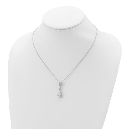 Sterling Silver Cheryl M Rhodium-Plated Brilliant-Cut Cz Teardrop And Bezel Halo 18 Inch Necklace