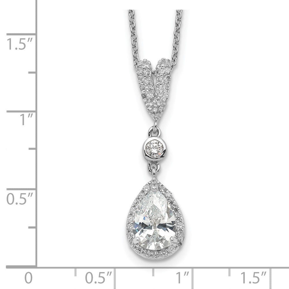 Sterling Silver Cheryl M Rhodium-Plated Brilliant-Cut Cz Teardrop And Bezel Halo 18 Inch Necklace