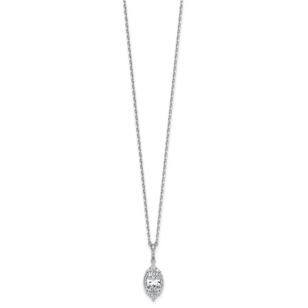 Sterling Silver Cheryl M Rh-Pltd Fancy Marquise CZ Halo W/ 2in Ext Necklace