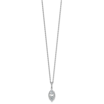 Sterling Silver Cheryl M Rh-Pltd Fancy Marquise CZ Halo W/ 2in Ext Necklace
