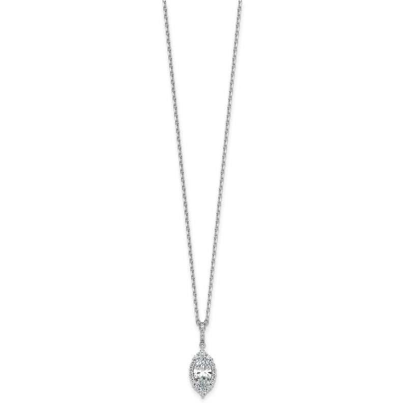 Sterling Silver Cheryl M Rh-Pltd Fancy Marquise CZ Halo W/ 2in Ext Necklace