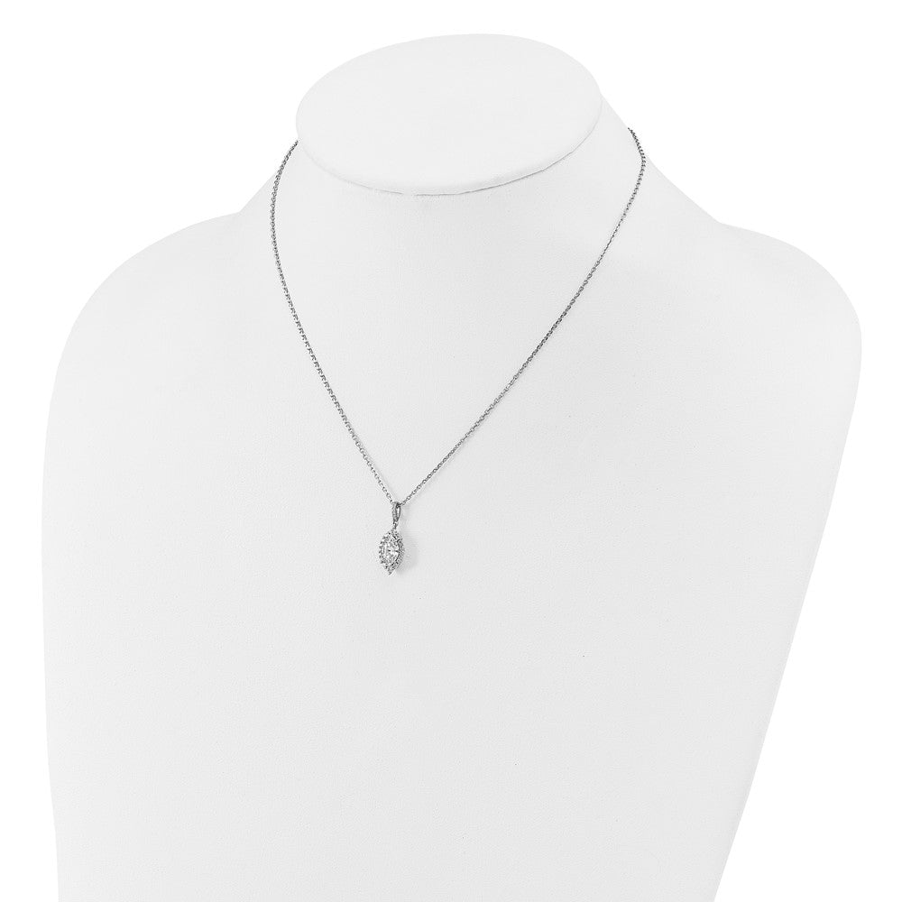 Sterling Silver Cheryl M Rh-Pltd Fancy Marquise CZ Halo W/ 2in Ext Necklace