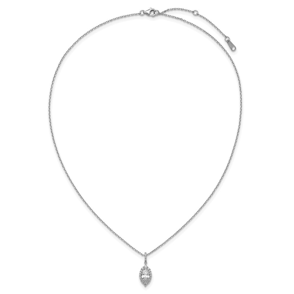 Sterling Silver Cheryl M Rh-Pltd Fancy Marquise CZ Halo W/ 2in Ext Necklace