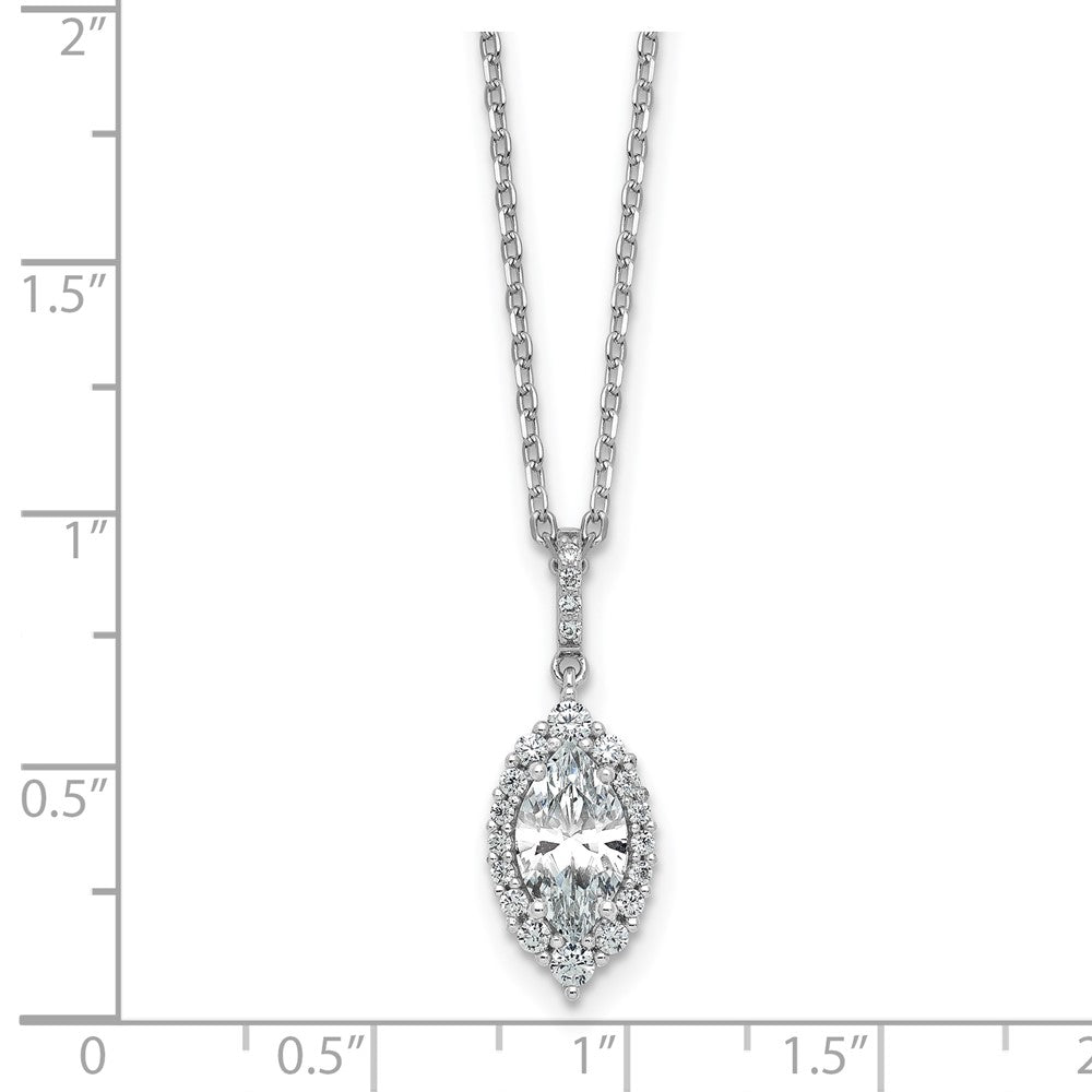 Sterling Silver Cheryl M Rh-Pltd Fancy Marquise CZ Halo W/ 2in Ext Necklace