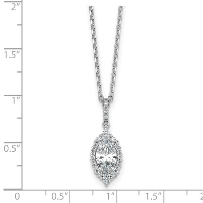Sterling Silver Cheryl M Rh-Pltd Fancy Marquise CZ Halo W/ 2in Ext Necklace