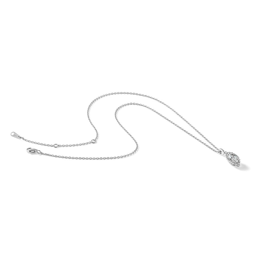 Sterling Silver Cheryl M Rh-Pltd Fancy Marquise CZ Halo W/ 2in Ext Necklace
