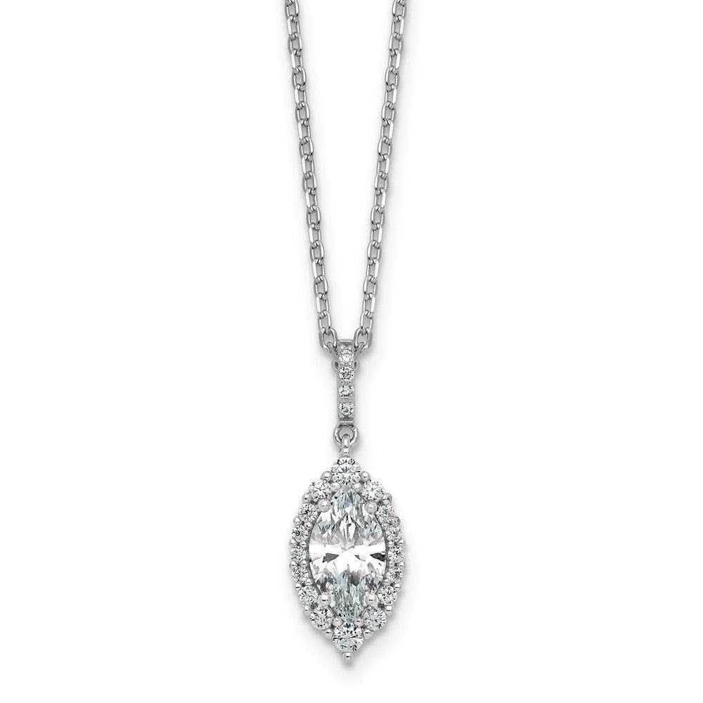 Sterling Silver Cheryl M Rh-Pltd Fancy Marquise CZ Halo W/ 2in Ext Necklace