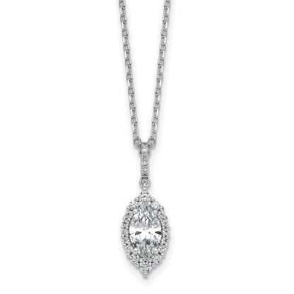 Sterling Silver Cheryl M Rh-Pltd Fancy Marquise CZ Halo W/ 2in Ext Necklace