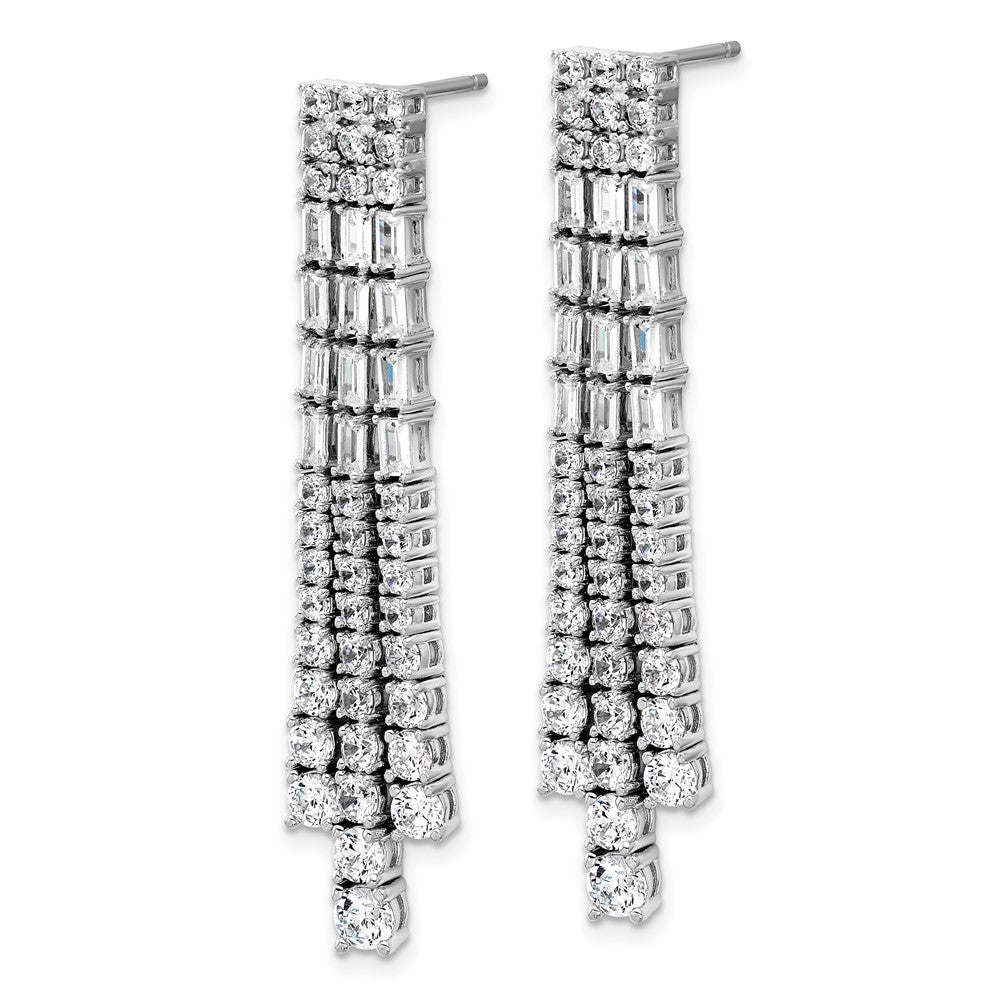 Sterling Silver Cheryl M Rh-Pltd Polished Fancy 3-Row CZ Post Dangle Earrings