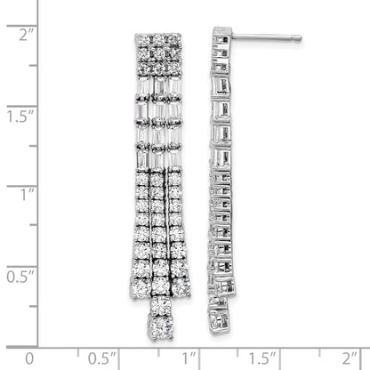 Sterling Silver Cheryl M Rh-Pltd Polished Fancy 3-Row CZ Post Dangle Earrings
