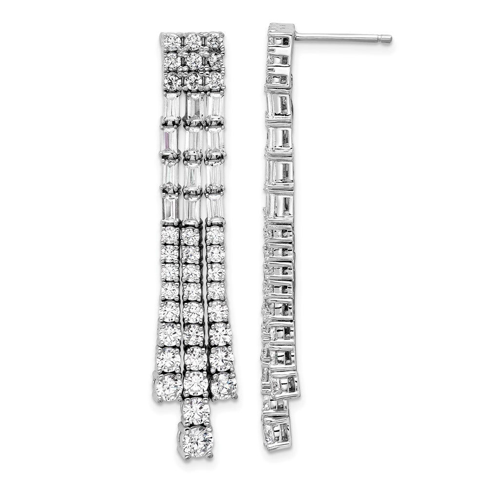 Sterling Silver Cheryl M Rh-Pltd Polished Fancy 3-Row CZ Post Dangle Earrings