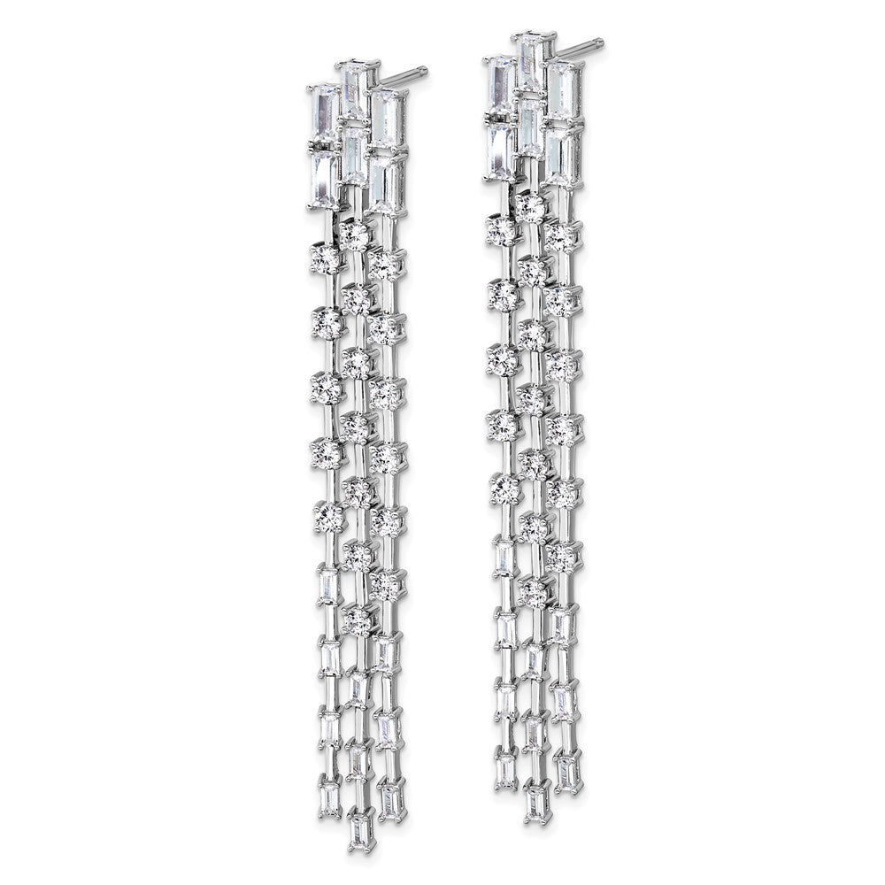 Sterling Silver Cheryl M Rh-Pltd Polished Fancy 3-Row CZ Post Dangle Earrings