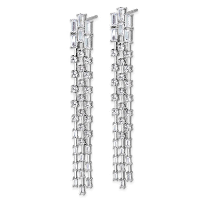 Sterling Silver Cheryl M Rh-Pltd Polished Fancy 3-Row CZ Post Dangle Earrings