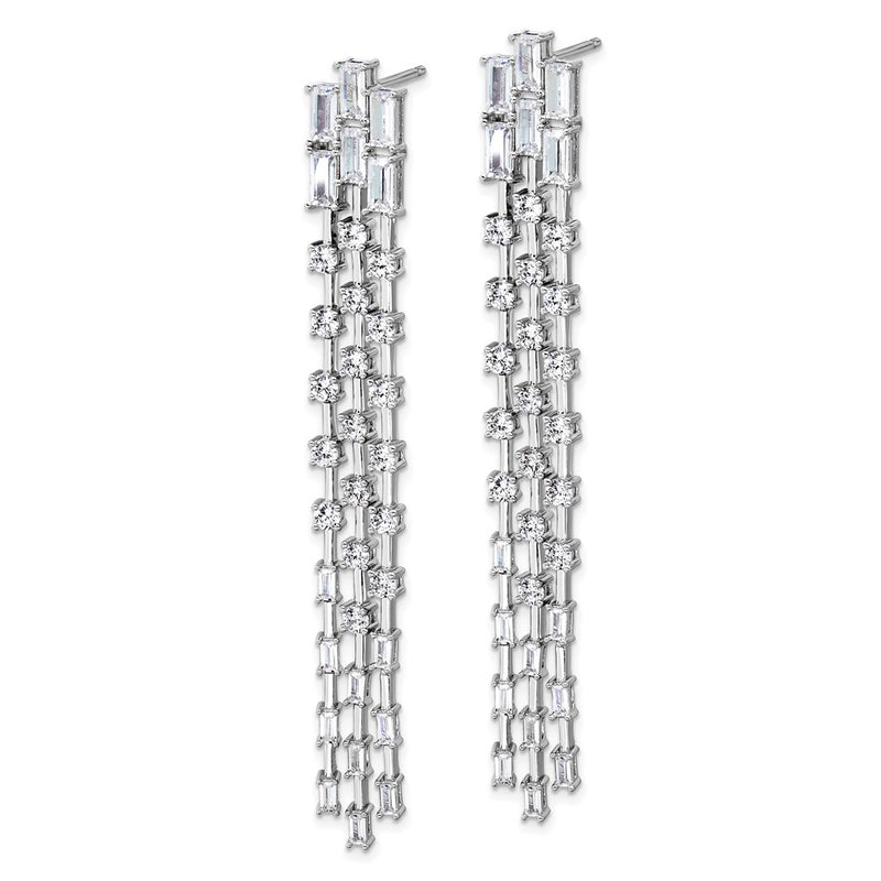Sterling Silver Cheryl M Rh-Pltd Polished Fancy 3-Row CZ Post Dangle Earrings