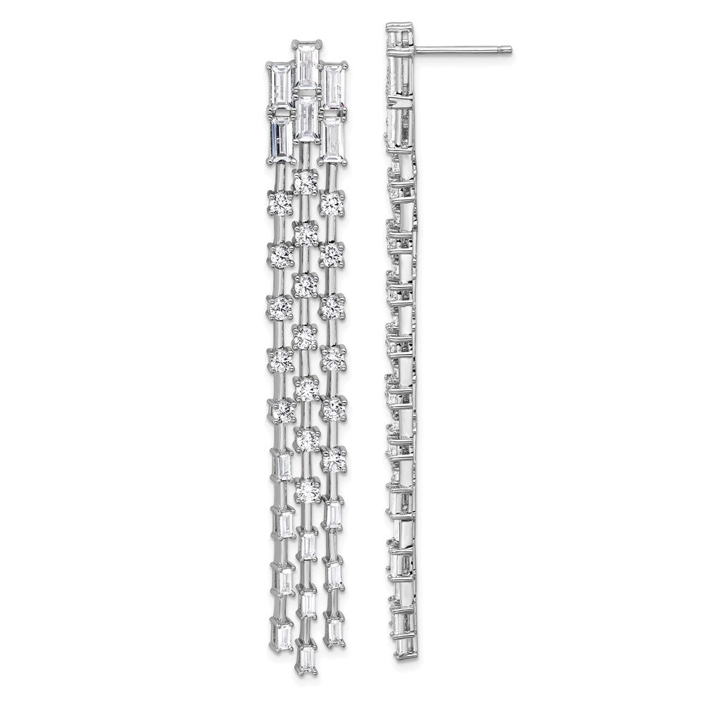 Sterling Silver Cheryl M Rh-Pltd Polished Fancy 3-Row CZ Post Dangle Earrings