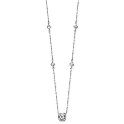Sterling Silver Cheryl M Rh-Pltd Polished Fancy CZ Station W/ 2in Ext Necklace