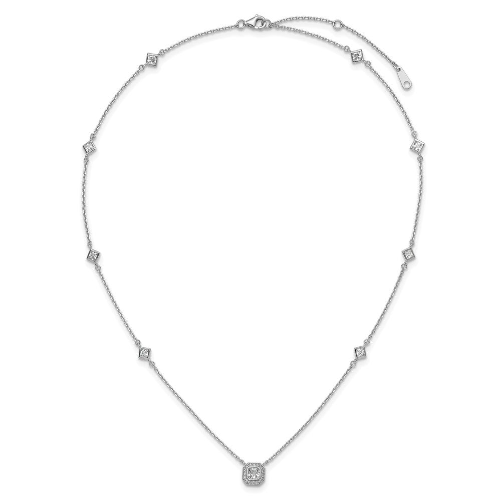 Sterling Silver Cheryl M Rh-Pltd Polished Fancy CZ Station W/ 2in Ext Necklace