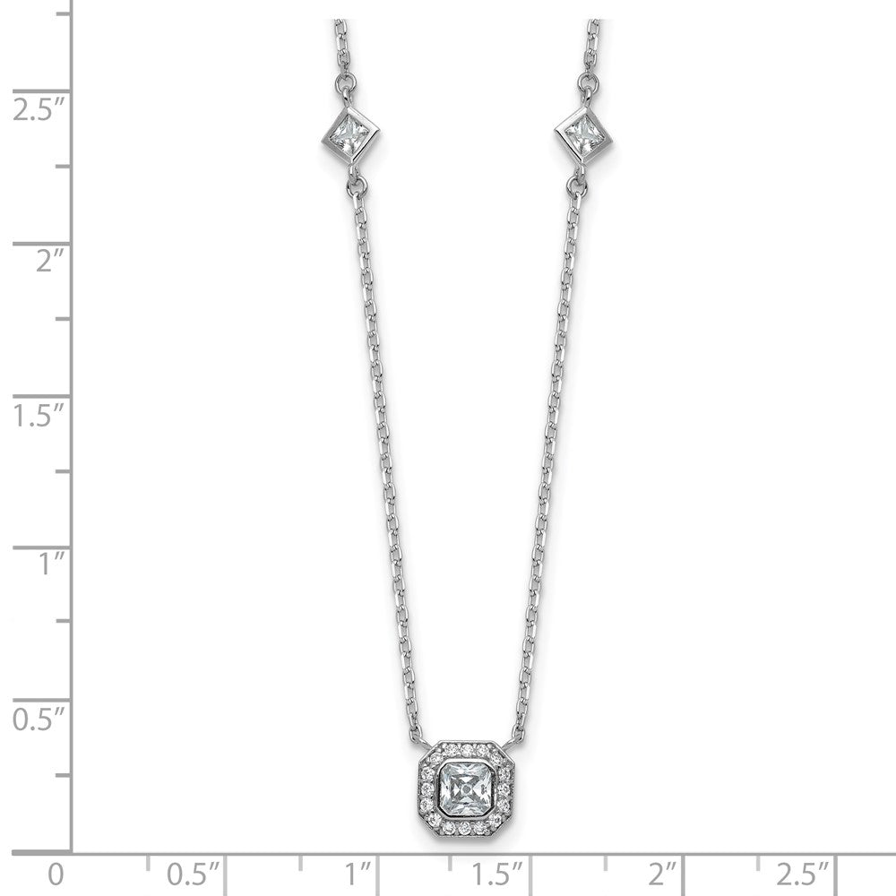 Sterling Silver Cheryl M Rh-Pltd Polished Fancy CZ Station W/ 2in Ext Necklace