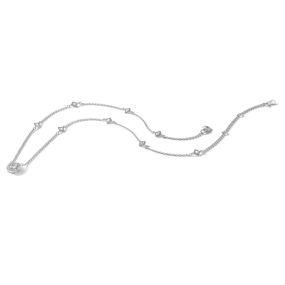Sterling Silver Cheryl M Rh-Pltd Polished Fancy CZ Station W/ 2in Ext Necklace