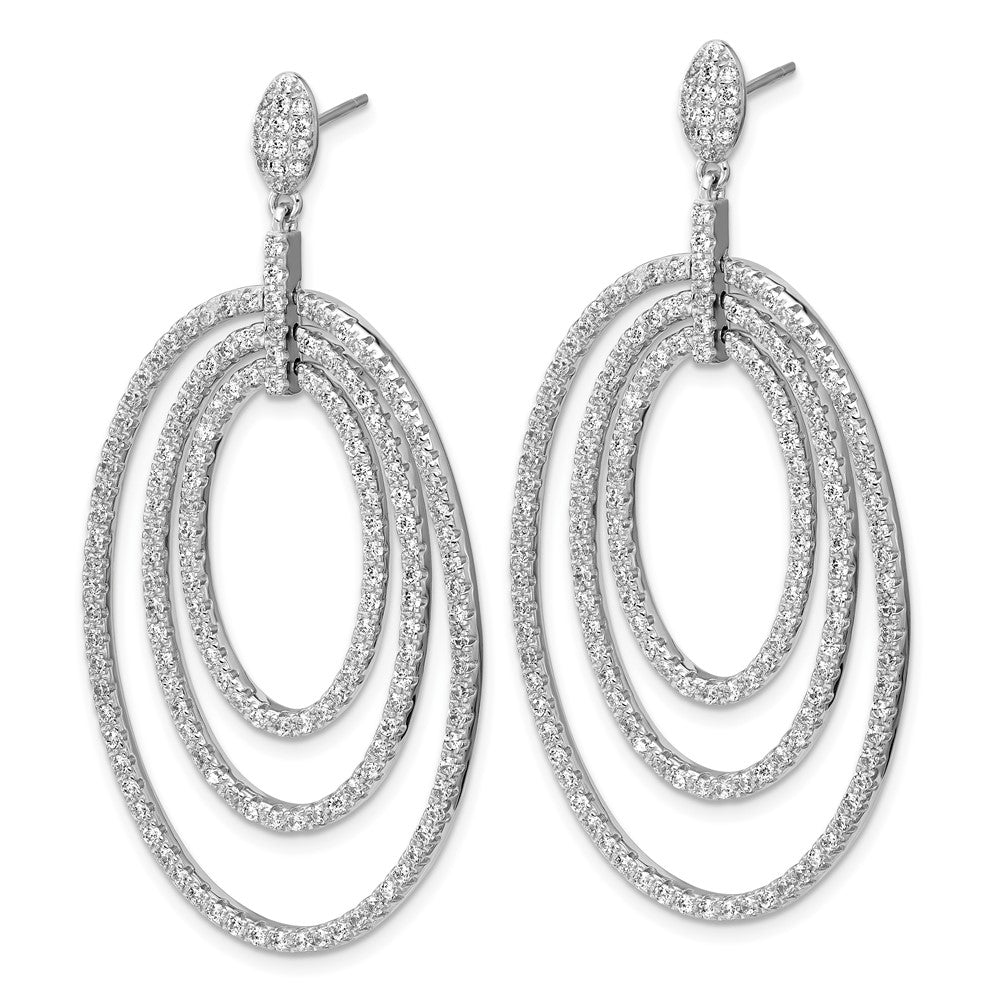 Sterling Silver Cheryl M Rhodium Plated Polished CZ Ovals Post Dangle Earrings