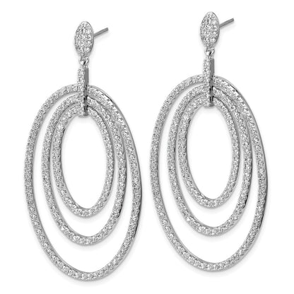 Sterling Silver Cheryl M Rhodium Plated Polished CZ Ovals Post Dangle Earrings