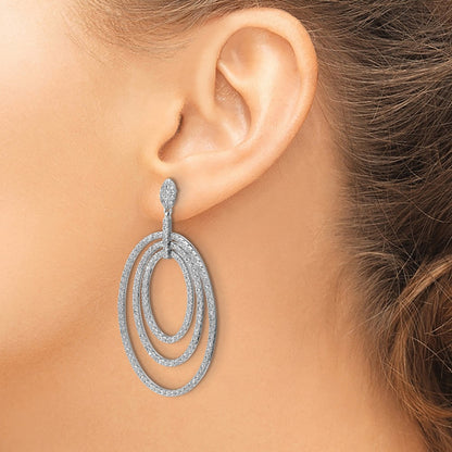 Sterling Silver Cheryl M Rhodium Plated Polished CZ Ovals Post Dangle Earrings
