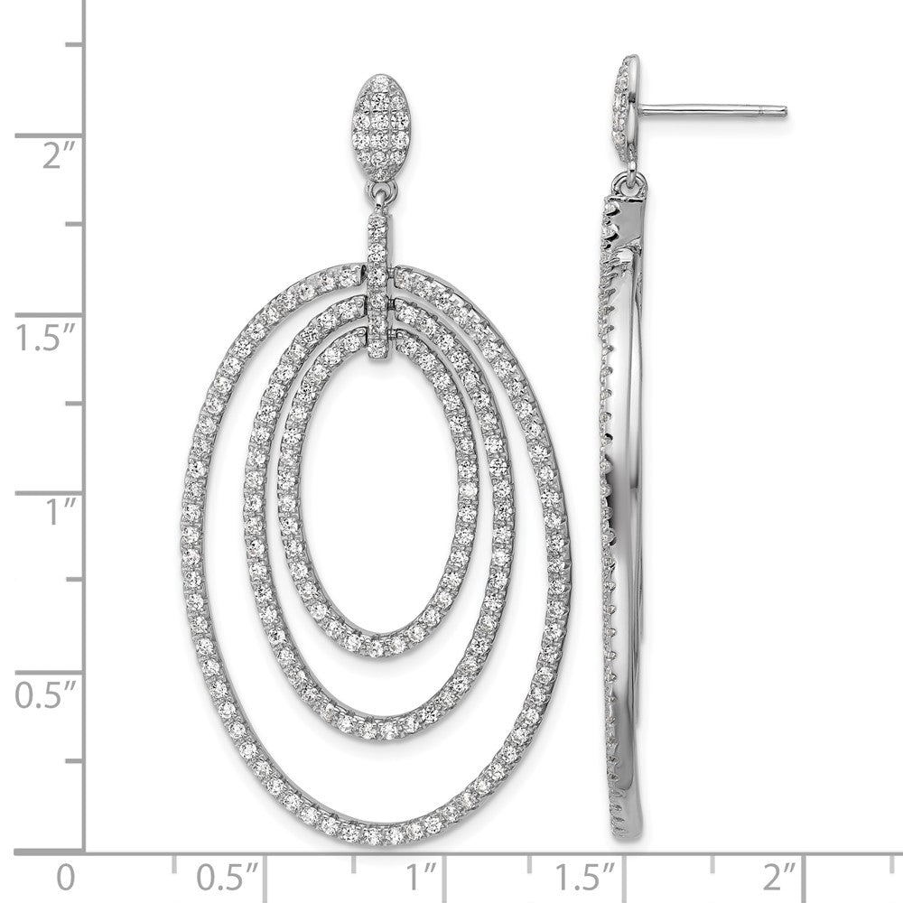 Sterling Silver Cheryl M Rhodium Plated Polished CZ Ovals Post Dangle Earrings
