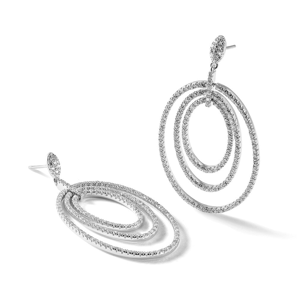 Sterling Silver Cheryl M Rhodium Plated Polished CZ Ovals Post Dangle Earrings