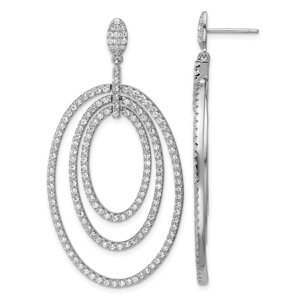 Sterling Silver Cheryl M Rhodium Plated Polished CZ Ovals Post Dangle Earrings