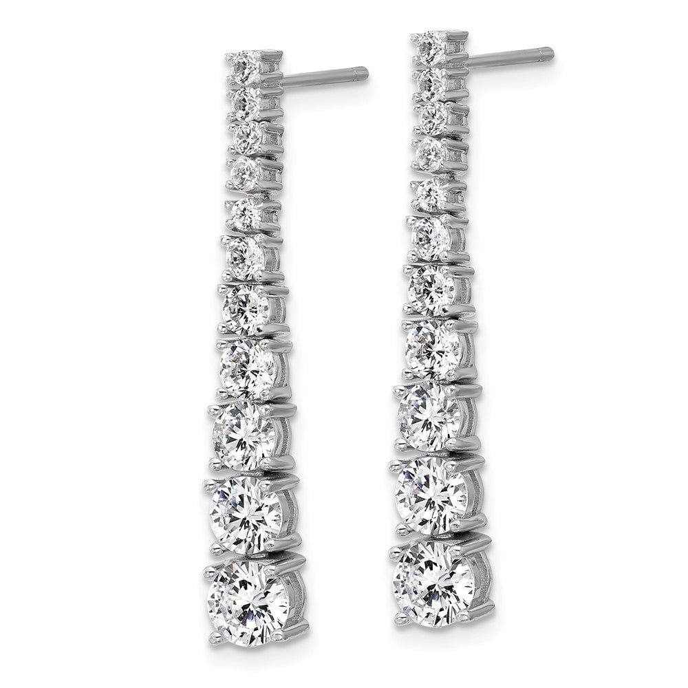 Sterling Silver Cheryl M Rhodium Plated Polished Graduated CZ Post Dangle Earrings