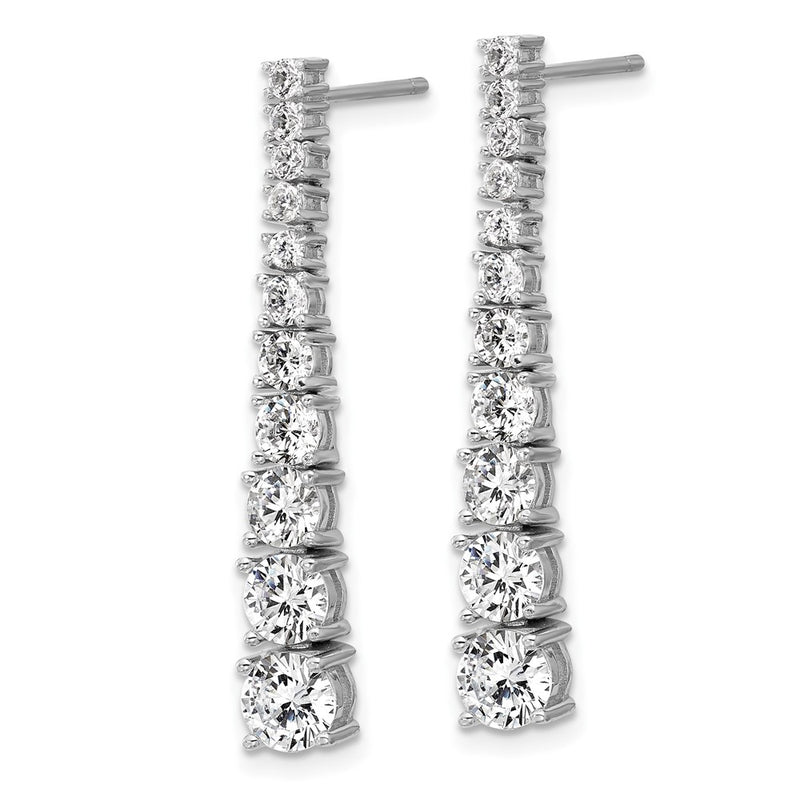 Sterling Silver Cheryl M Rhodium Plated Polished Graduated CZ Post Dangle Earrings