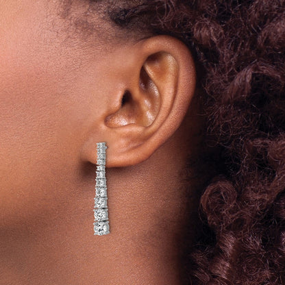 Sterling Silver Cheryl M Rhodium Plated Polished Graduated CZ Post Dangle Earrings