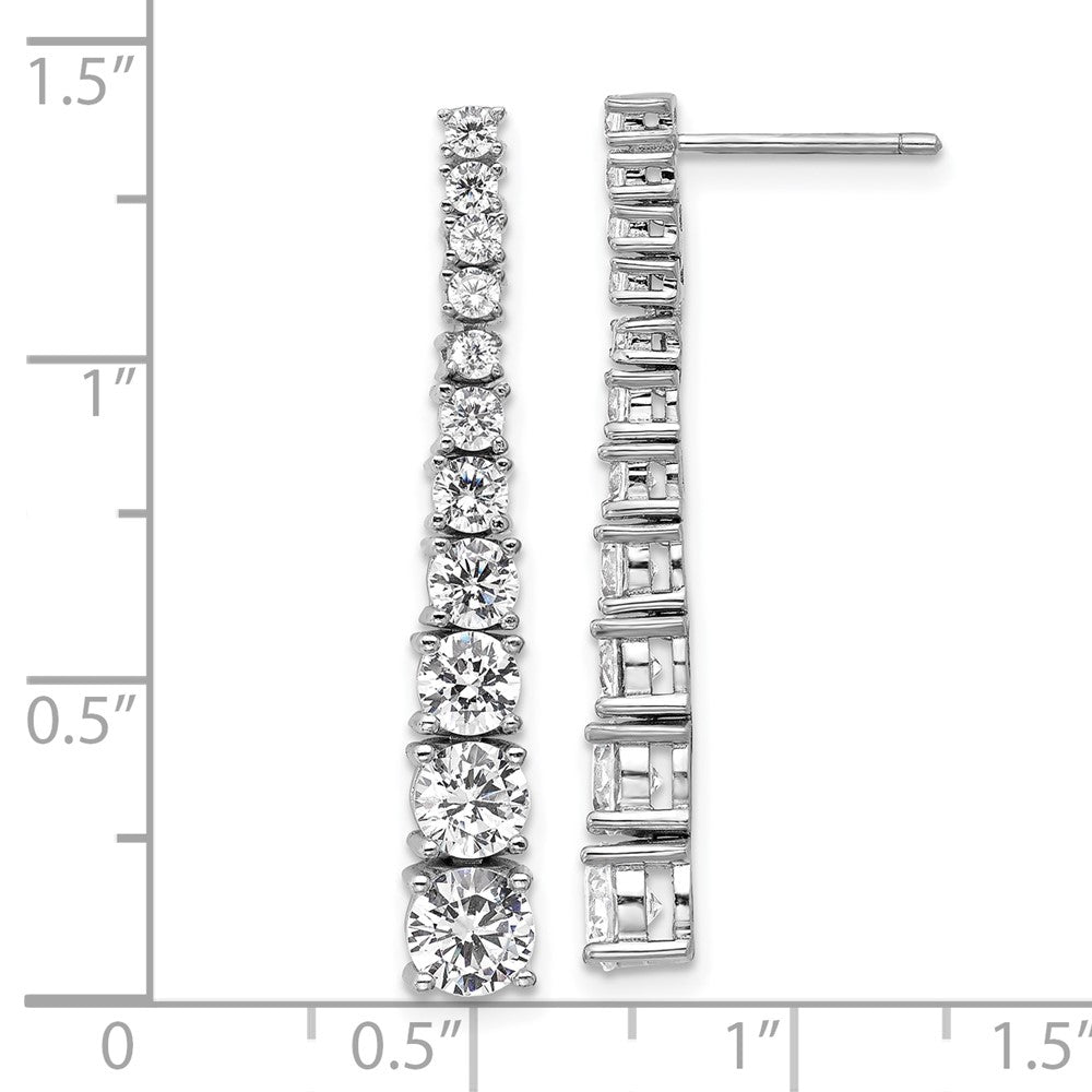 Sterling Silver Cheryl M Rhodium Plated Polished Graduated CZ Post Dangle Earrings