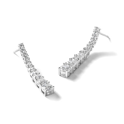 Sterling Silver Cheryl M Rhodium Plated Polished Graduated CZ Post Dangle Earrings
