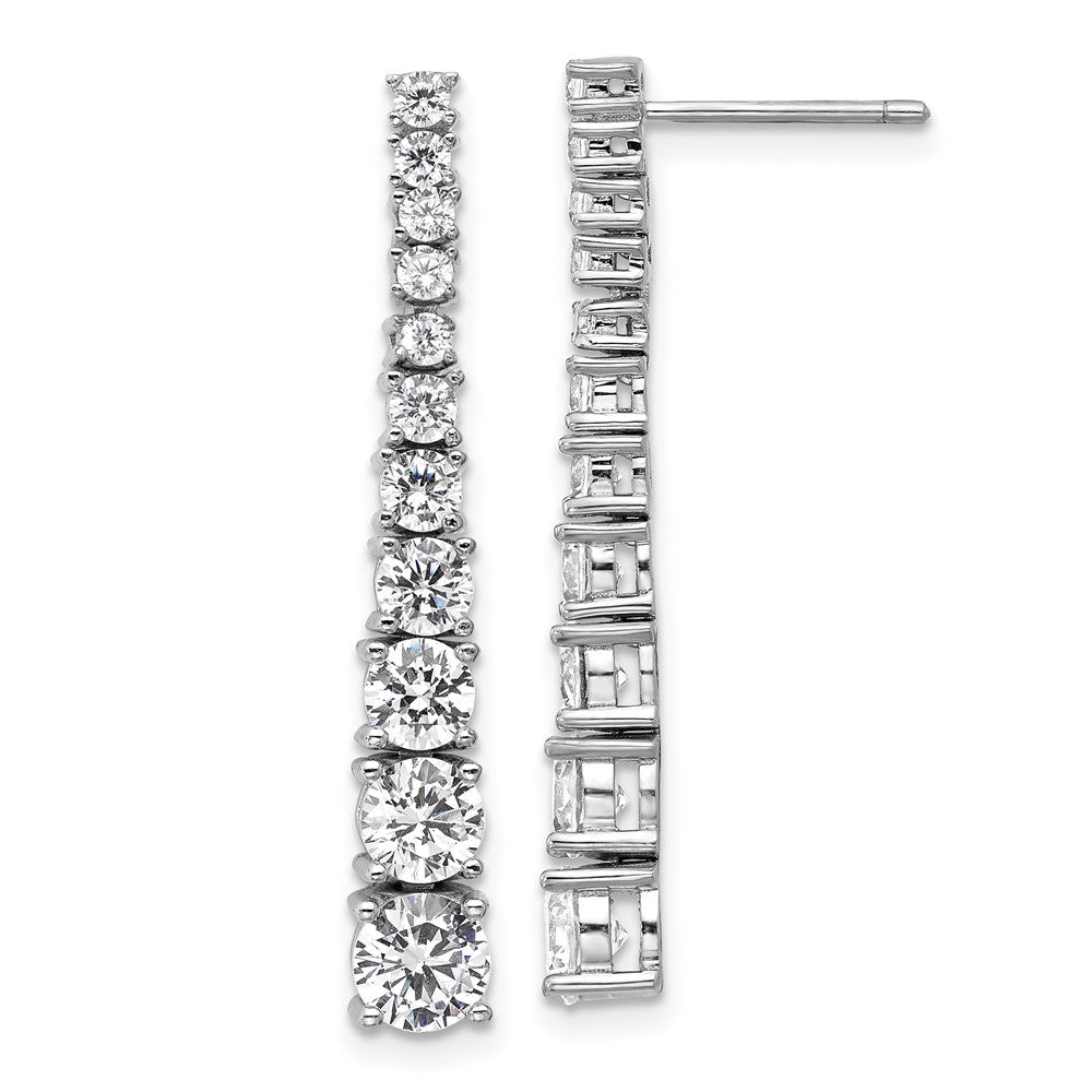 Sterling Silver Cheryl M Rhodium Plated Polished Graduated CZ Post Dangle Earrings