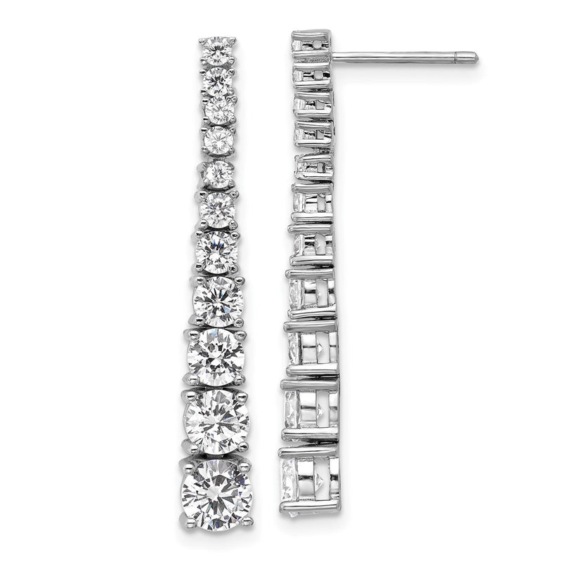 Sterling Silver Cheryl M Rhodium Plated Polished Graduated CZ Post Dangle Earrings