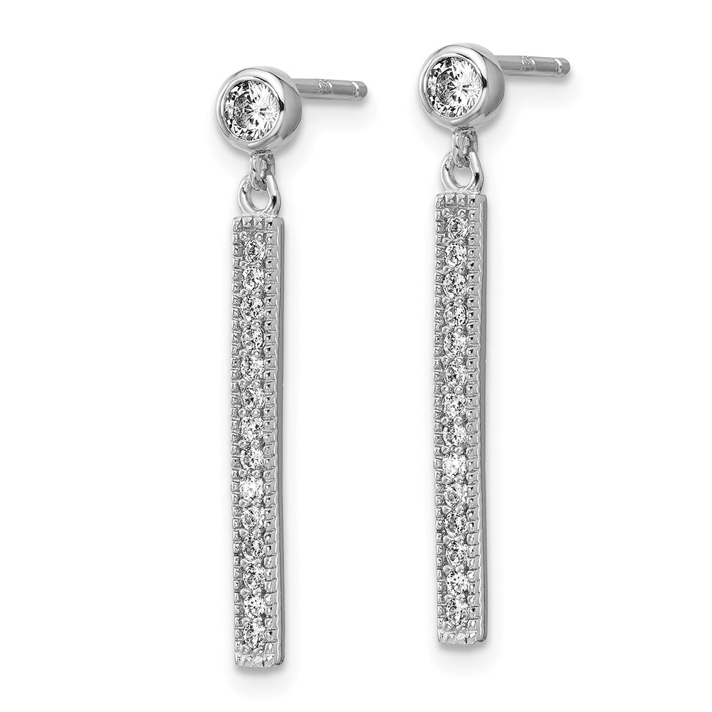 Sterling Silver Cheryl M Rhodium-Plated Polished CZ Bar Post Dangle Earrings