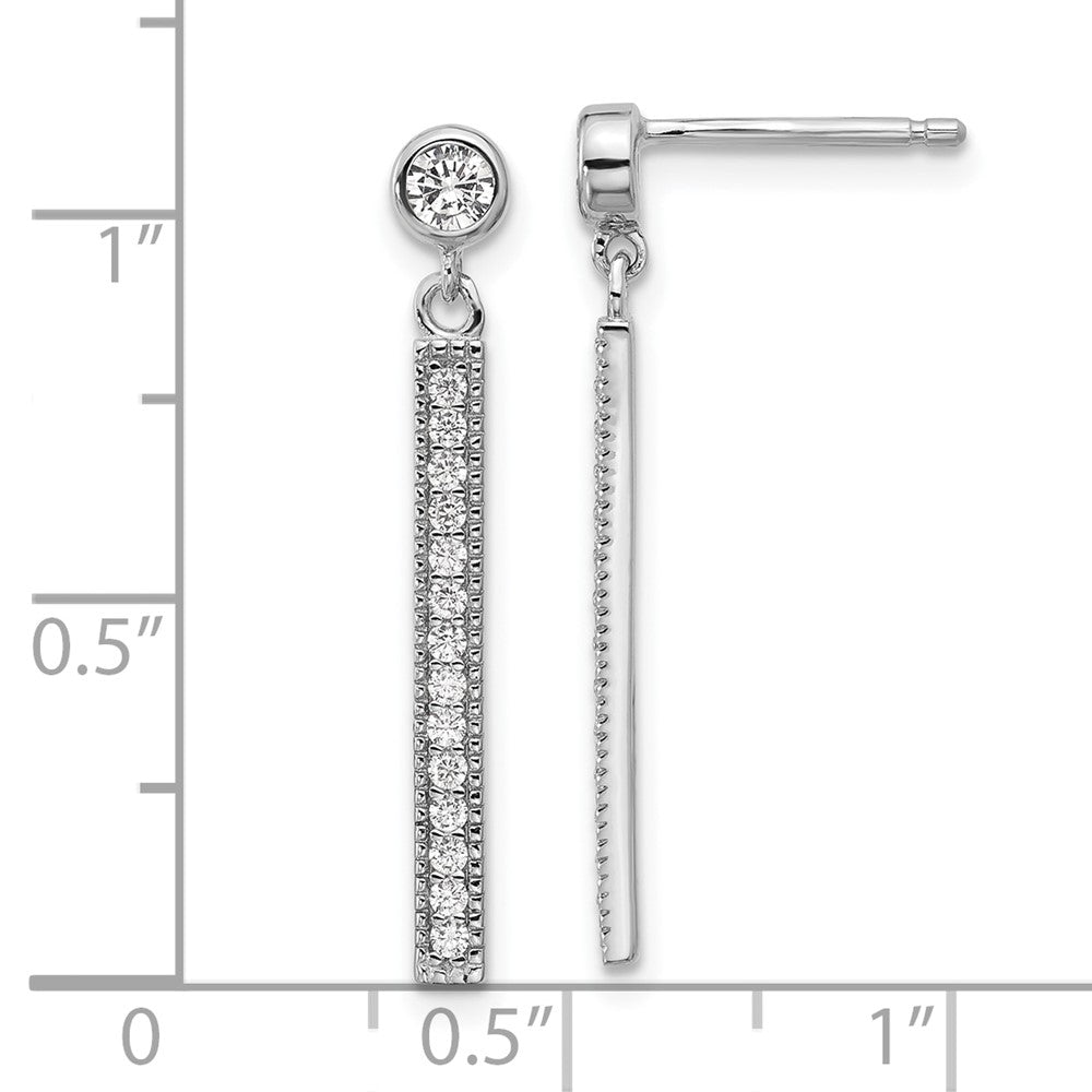 Sterling Silver Cheryl M Rhodium-Plated Polished CZ Bar Post Dangle Earrings