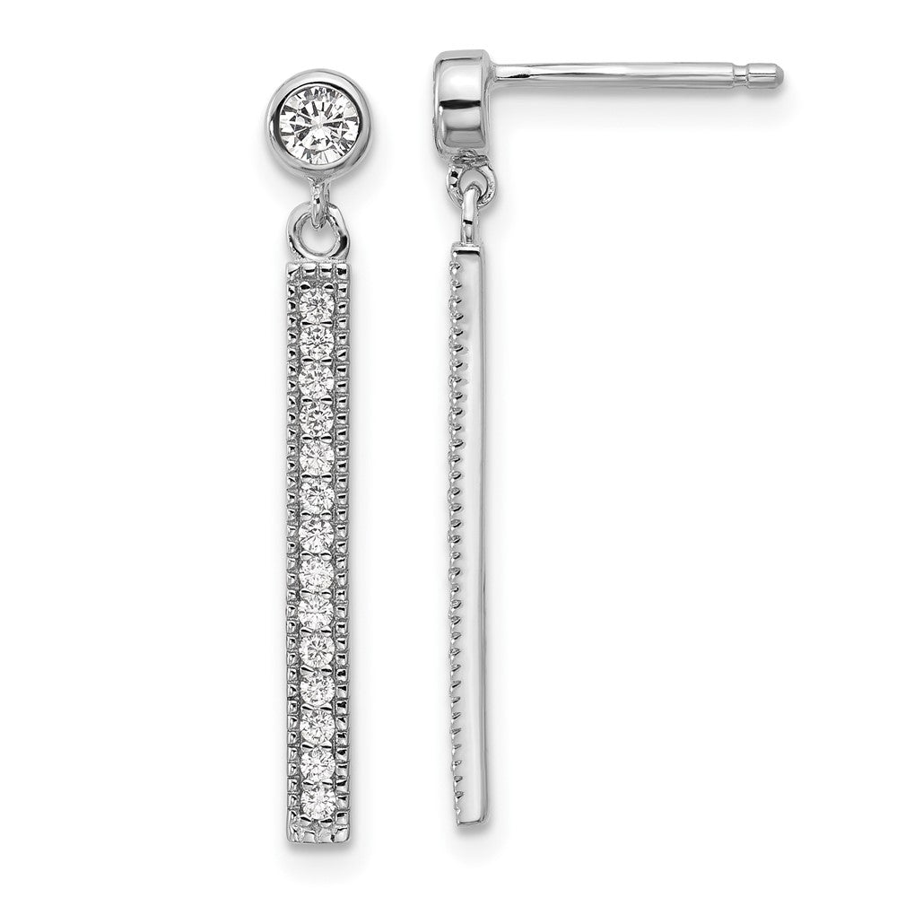 Sterling Silver Cheryl M Rhodium-Plated Polished CZ Bar Post Dangle Earrings