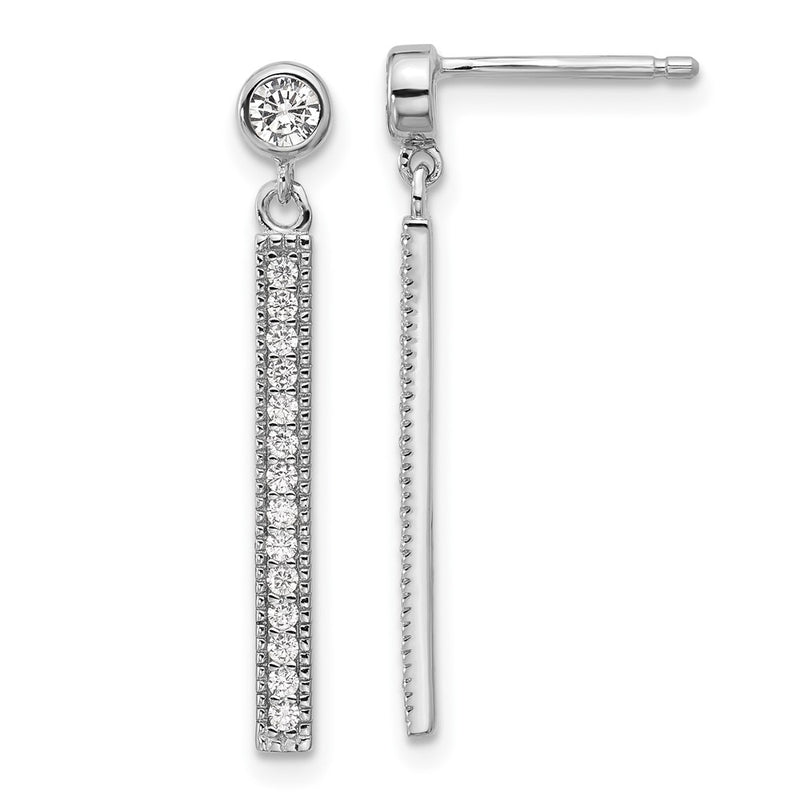 Sterling Silver Cheryl M Rhodium-Plated Polished CZ Bar Post Dangle Earrings